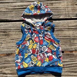 Japanese Robot Print Hooded Vest 2T | Faux Fur Lined Zip Kawaii Cartoon Toddler